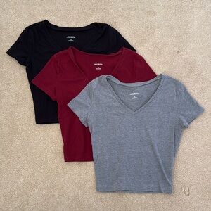 Wild Fable V-Neck Cropped Short Sleeve (Black, Red AND Grey XS) 3 PIECE SET!!